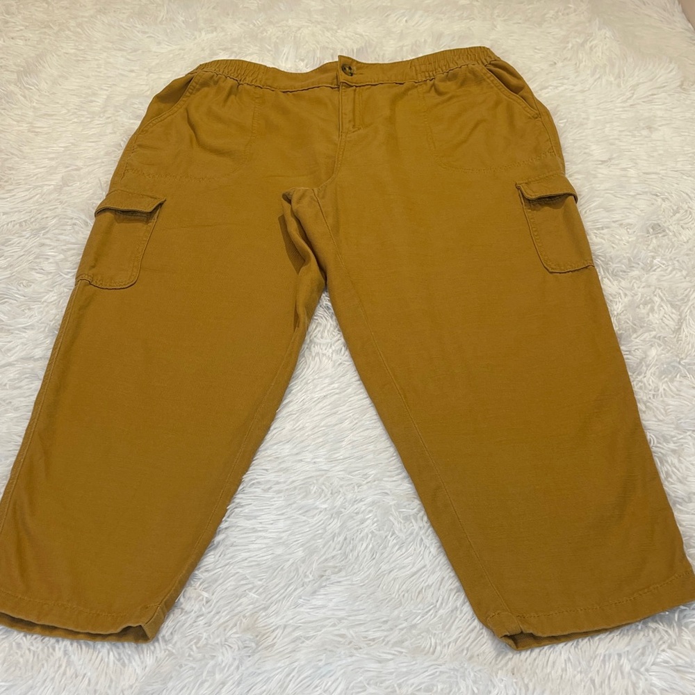 Wonderly WOMENS SIZE Large Brown/Gold Cargo Pants PARTIAL ELASTIC WAISTBAND